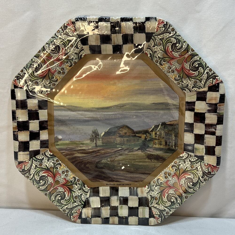 Vintage 1996 Mackenzie Childs High Banks Aurora Courtly Check Paper plates Set/8